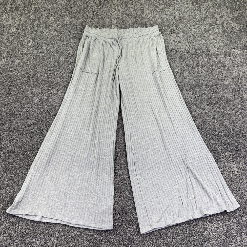 Stars Above Pajama Pants Womens XL Gray Ribbed Knit Wide Leg Drawstring Lounge